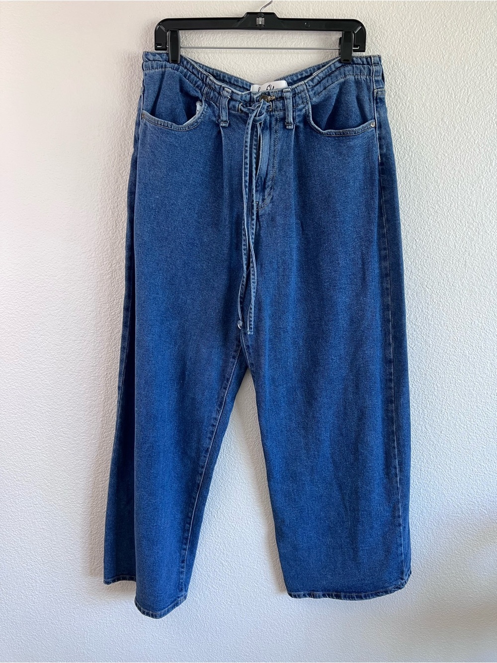 Sam Edelman Women's High Waist Wide Leg Drawstring Denim Pants Relaxed